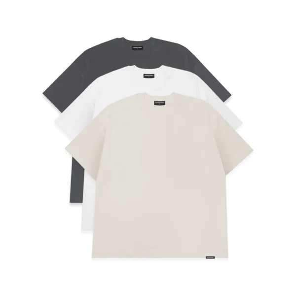 3 Pack Box Fit T-Shirts Dark Grey Stone White