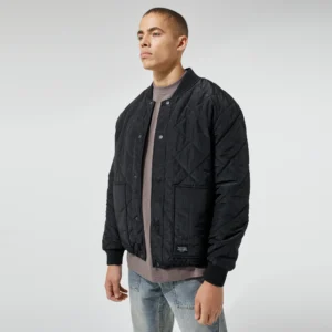 Quilted Bomber Jacket Black